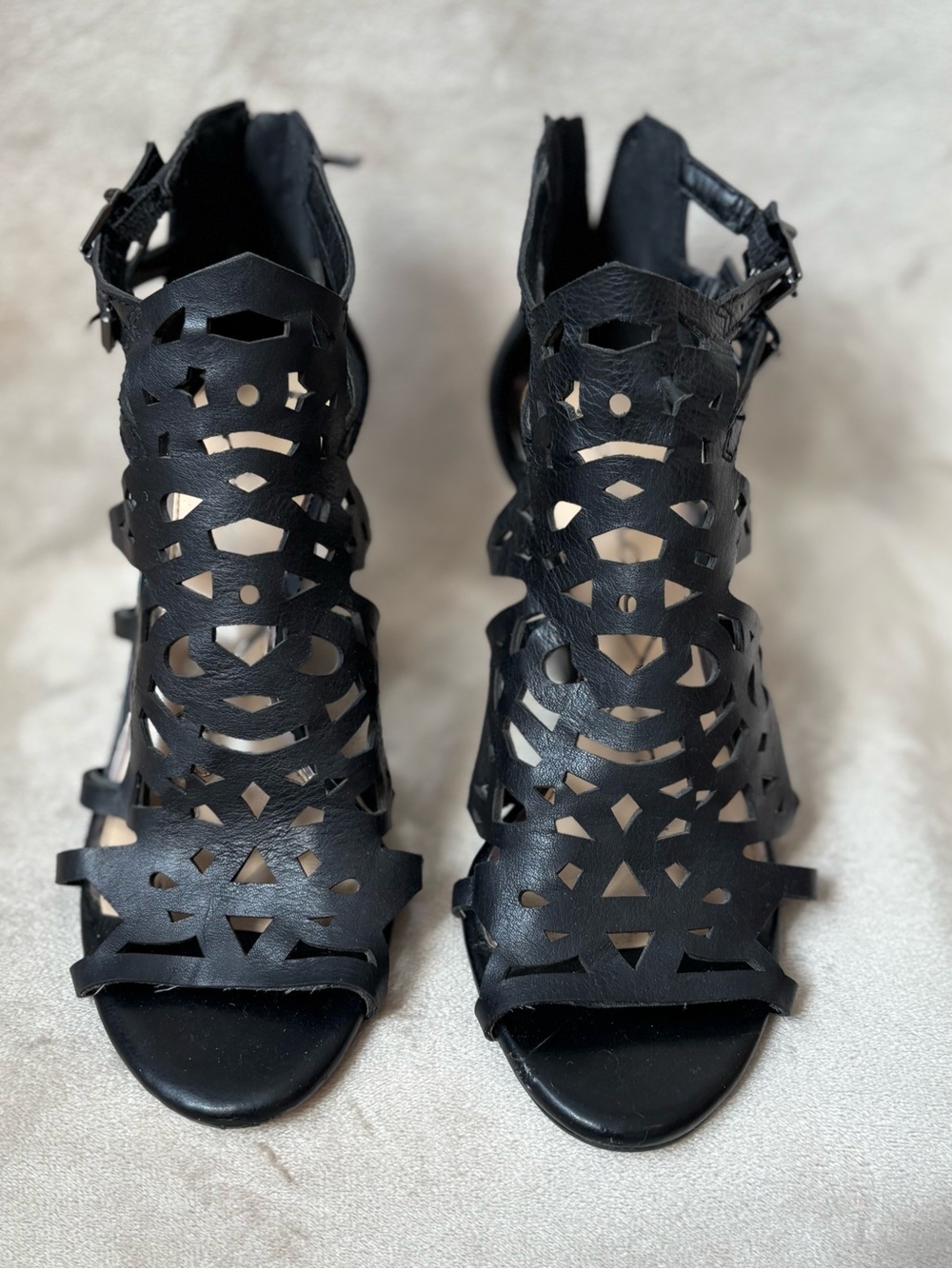Jessica Simpson Black Laser-Cut Gladiator Wedge Sandals